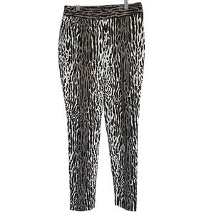 St. John Animal Print Stretch Slim Fit Ankle Pants Black / Beige Womens Size 2